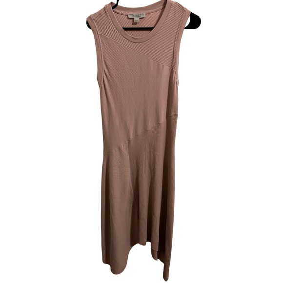 AllSaints Mauve Ribbed Asymmetrical Hem Midi Dress Size 10 - Picture 5 of 12